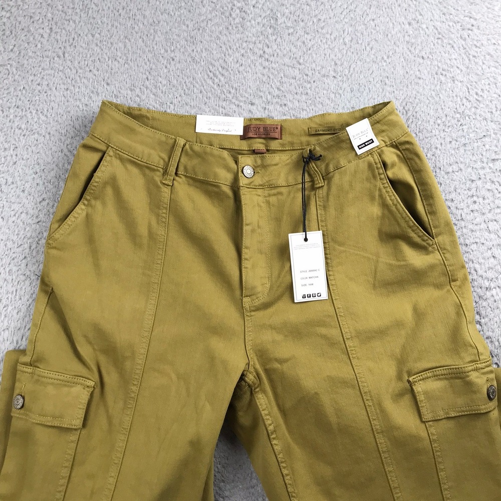Judy Blue Cargo Pants Womens 16W Garment Dyed Matcha Green High Waist Jeans NEW - Picture 2 of 15
